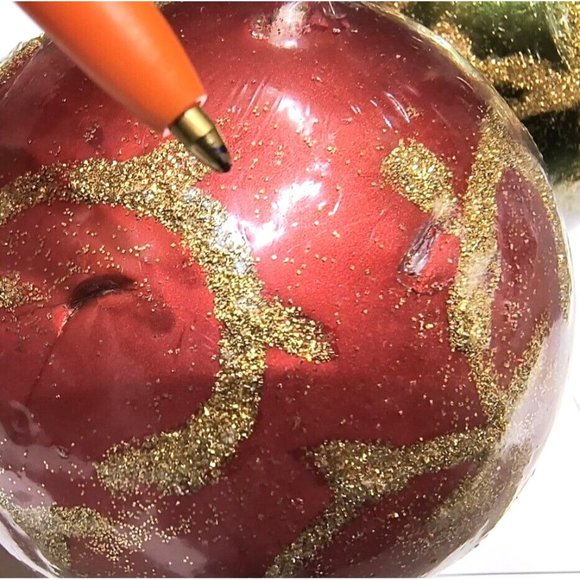 Red and Green Sphere Candles w/ Gold Scroll Glitter, Vintage Candle Decorations - Picture 10 of 10